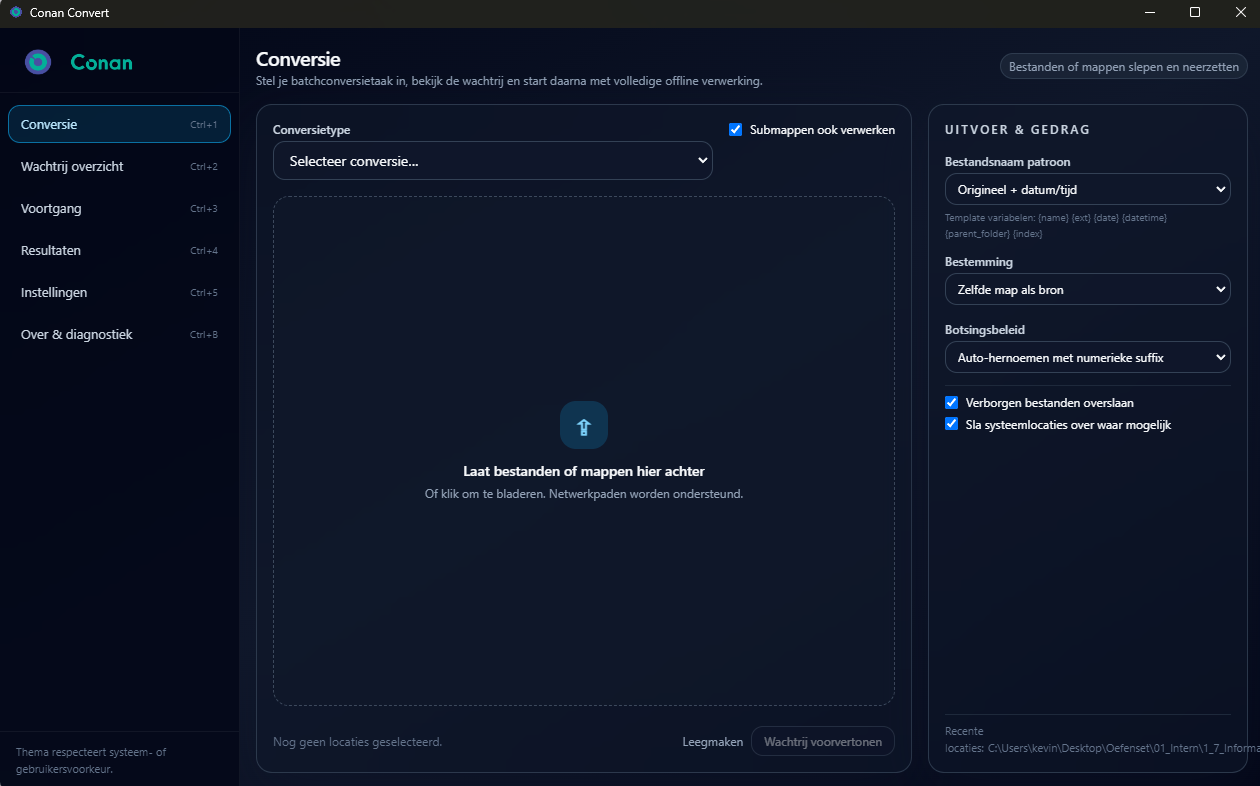 Conan Convert desktop applicatie - bestandsconversie interface